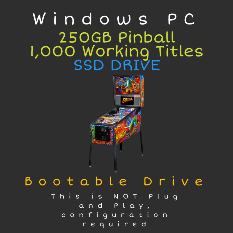 250GB SSD Virtual Pinball Boot Drive For PC - Over 1000 Working Tables