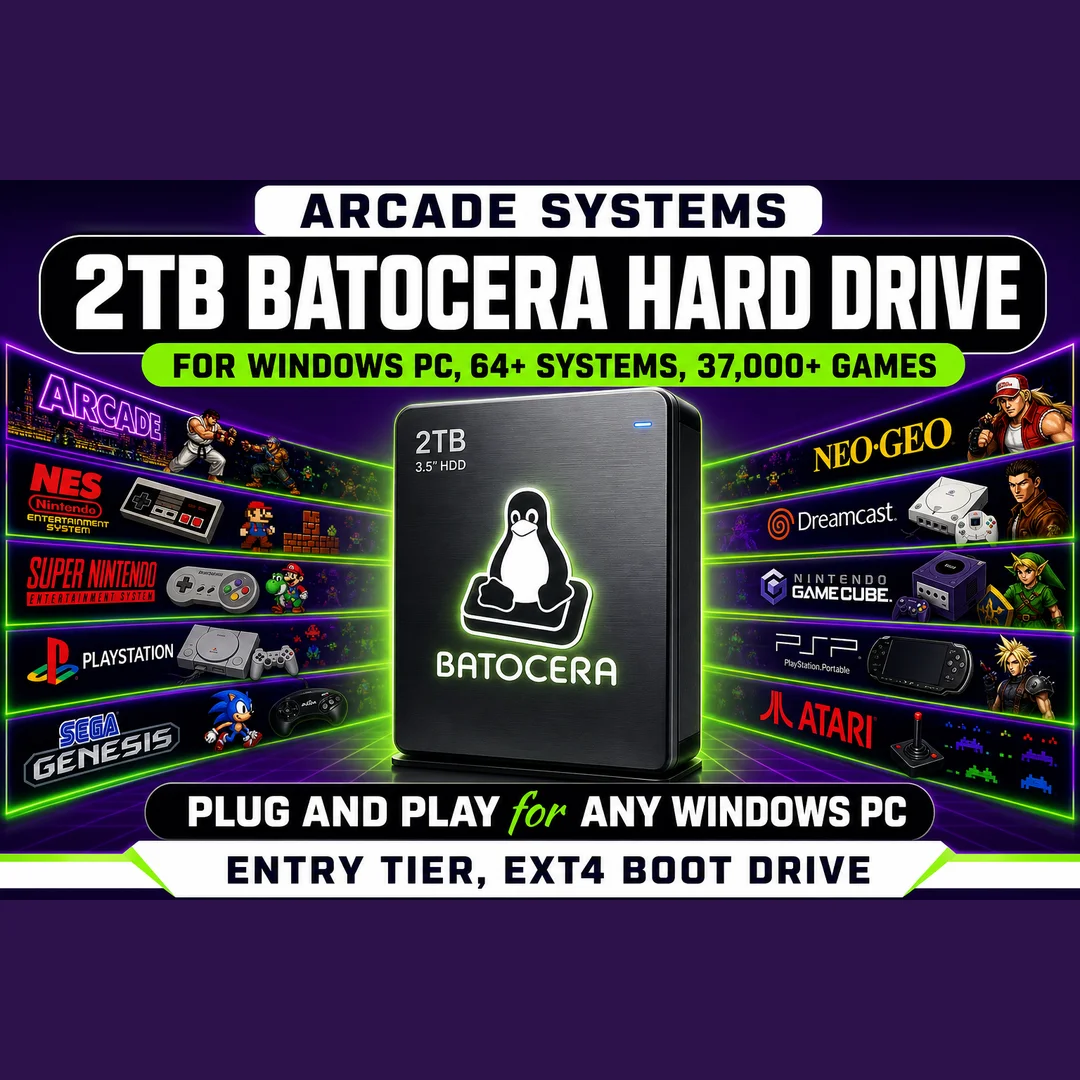 2TB Batocera Hard Drive — 64+ Systems · 37,000+ Games (PC)
