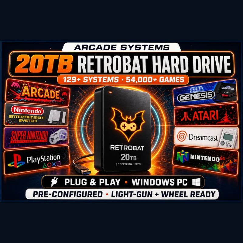 20TB RetroBat Hard Drive — 129 Systems · 54k+ Games