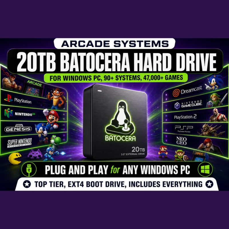 20TB Batocera Hard Drive — 90+ Systems · 47,000+ Games (PC)