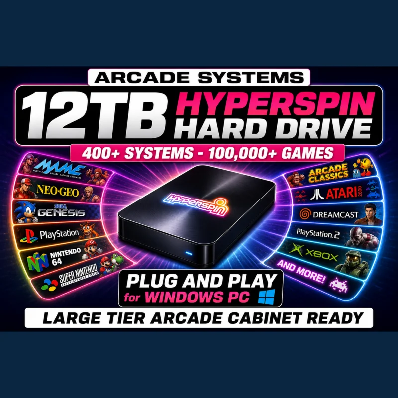 12TB Hyperspin Hard Drive — 400+ Systems · 94,000+ Games