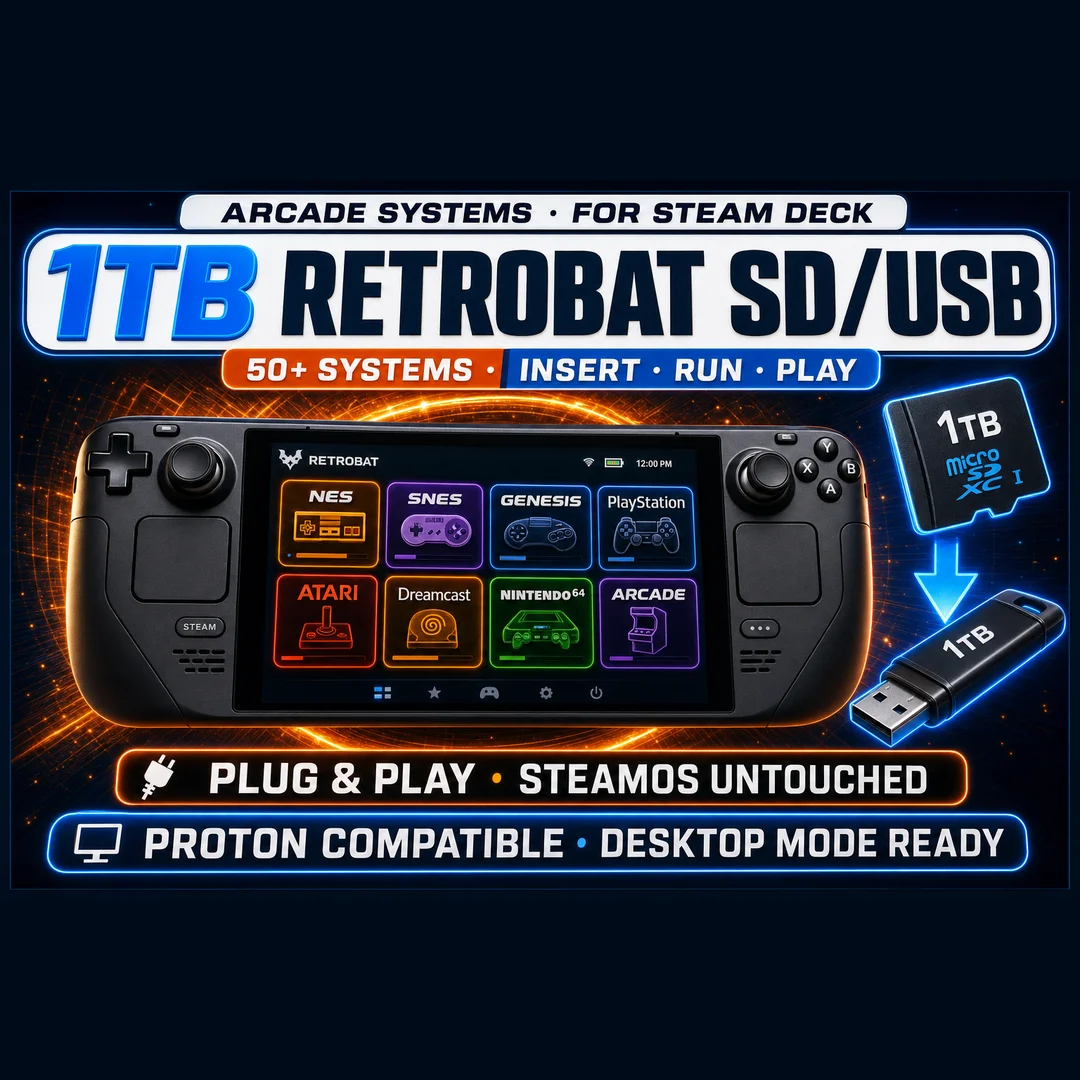 1TB RetroBat SD/USB for Steam Deck — Plug & Play